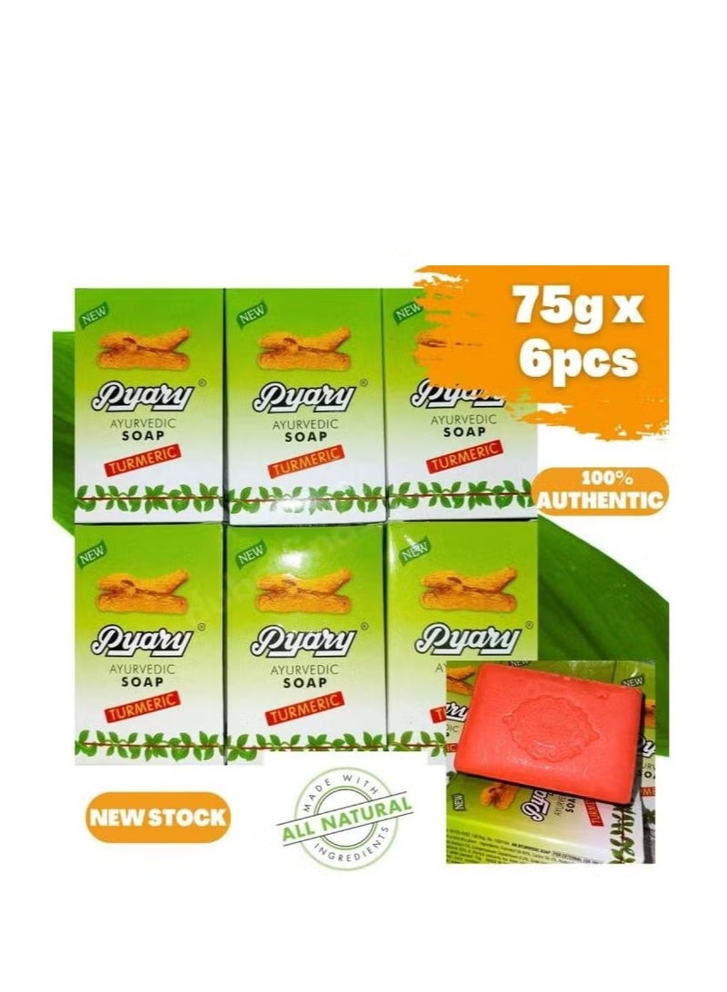 Pyary Turmeric Ayurvedic Soap 75g X 6Pcs - Image 1