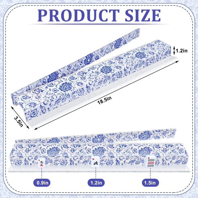 LaRandom 4 Pack Magnetic Chinoiserie Mahjong Tile Racks with Removable Acrylic Pushers, 18.5 Inch Length American Mahjong Racks Holders with Pattern, Fits All Tile Sets (Blue Floral) - Image 2
