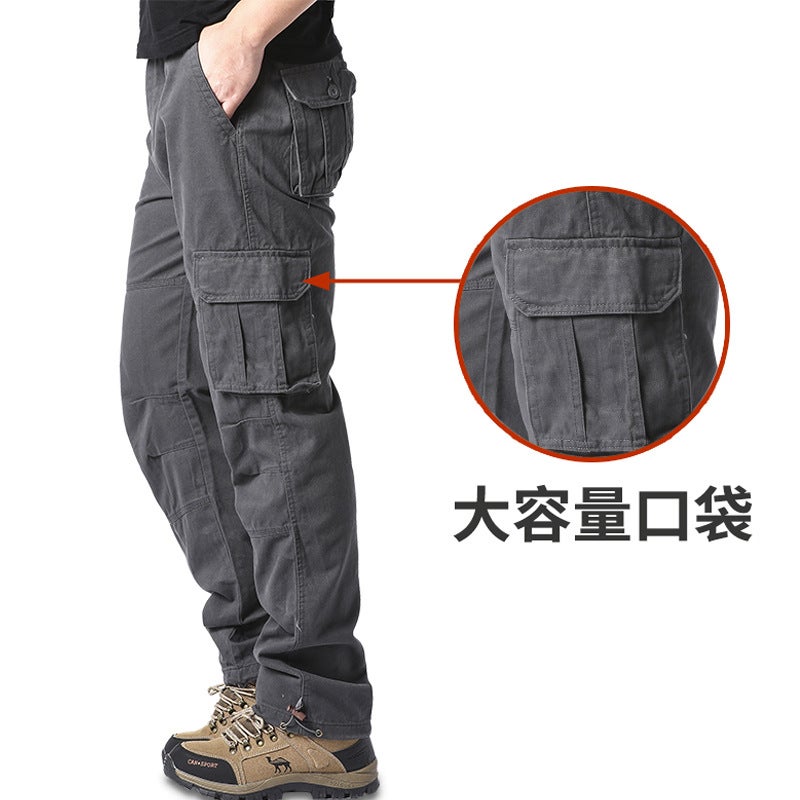 Mens Cotton Multi-Pocket Cargo Pants Velcro Gray  - Image 1