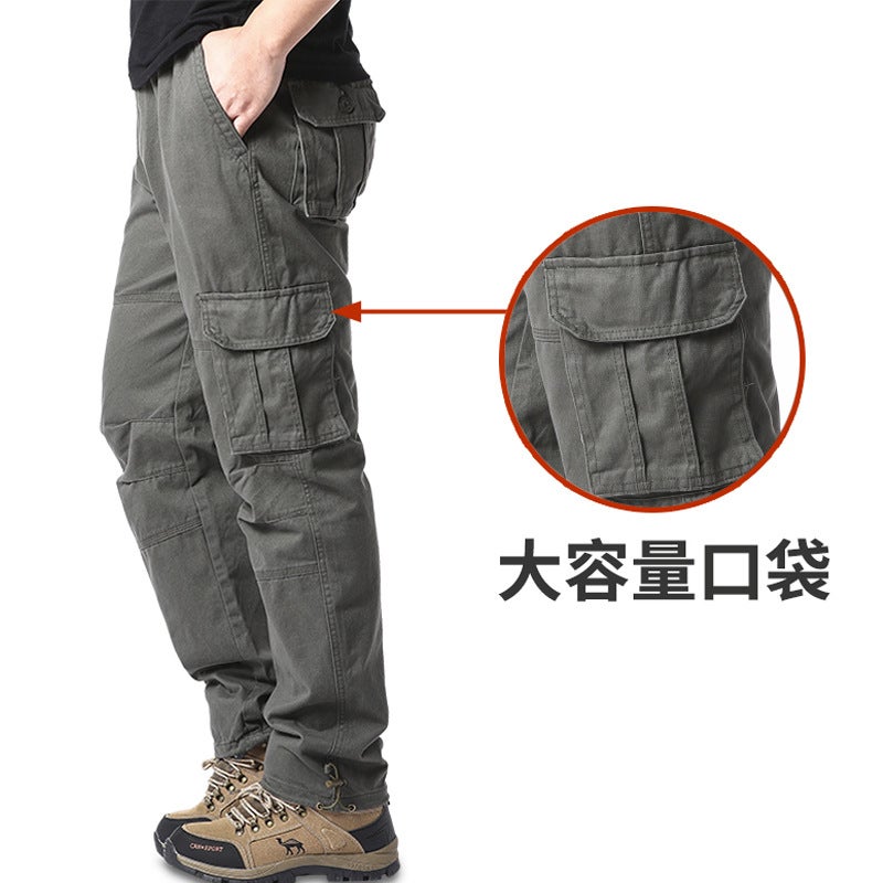 Mens Cotton Multi-Pocket Cargo Pants Velcro Gray  - Image 2