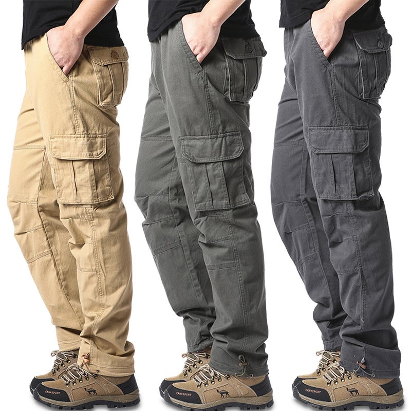 Mens Cotton Multi-Pocket Cargo Pants Velcro Gray  - Image 5
