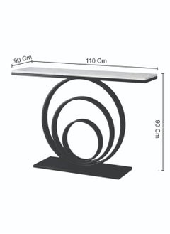 fan baytk The Modern Gold Entryway Table is a piece of furniture that combines elegance and practicality. With dimensions of 110 cm length x 90 cm height x 30 cm width, this entryway provides ideal storage space for everyday items, and can also be used to display flowers or decorative items, adding a distinctive aesthetic touch to any interior space. Its modern design is in harmony with high-quality materials, making it easy to maintain and ensuring that its attractive appearance is maintained. With a unique visual balance between golden iron and marble wood, this entryway is a great attraction that enhances the aesthetics of your home.  - Image 4