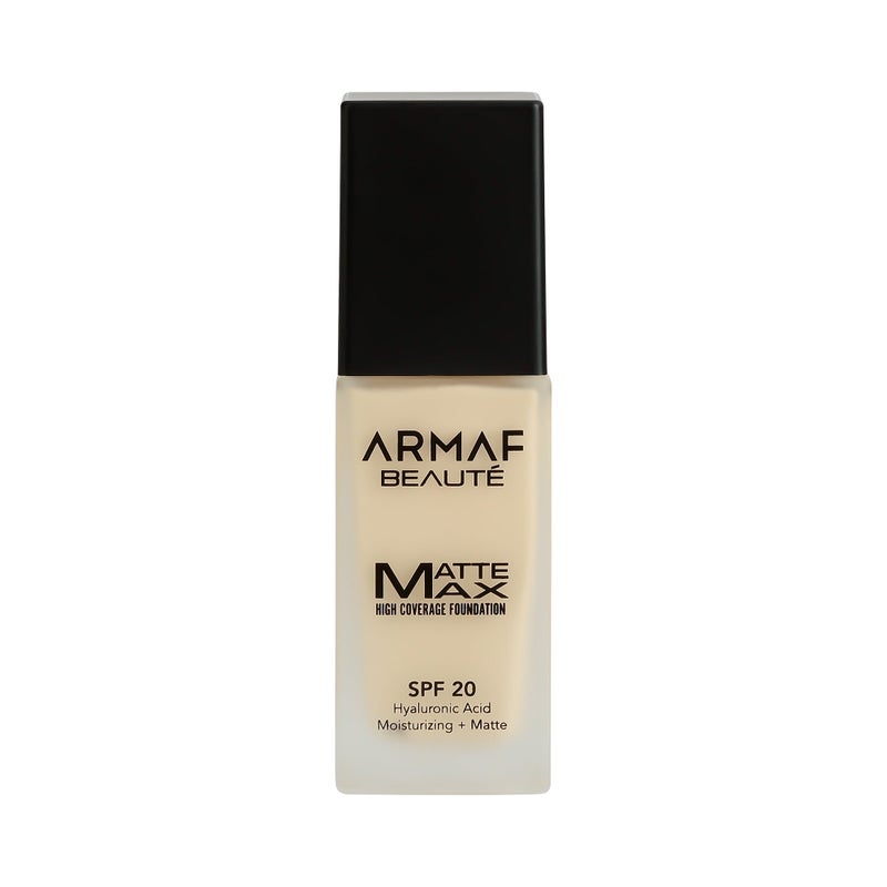 Armaf Beaute Face Make Up Matte Max High Coverage Liquid Foundation SPF 20 30ml, Pecan Colour, Hyaluronic Acid, Moisturizing & Matte Finish Foundation, Lightweight Formula, For All Skin Types