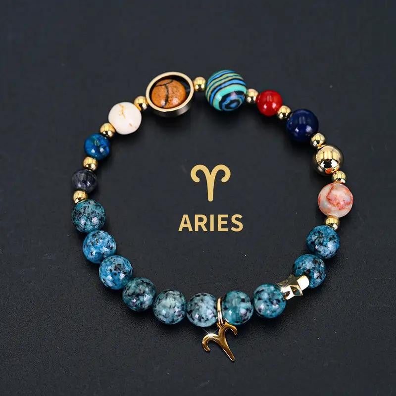 Natural Stone Zodiac Bracelet - 8 Planets 12 Constellations - Image 1