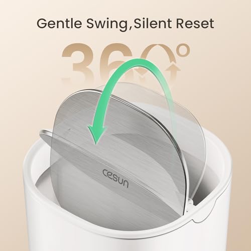 Cesun Mini Desktop Trash Can with Swing Lid, 0.4 Gallon Small Desk Trash Can, Countertop Wastebasket, Modern Tiny Tabletop Bin for Home Office, Makeup Area, or Car Interior (White) - Image 2