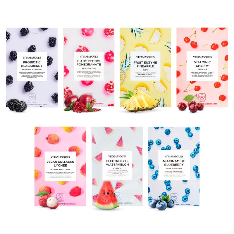 Vitamasques Korean Collagen Face Mask - Hydrating & Moisturizing Korean Sheet Mask with Lychee & Hyaluronic Acid â€“ Vegan Facial Skincare for Firming, Plumping & Skin Care - 7 Pack - Image 1