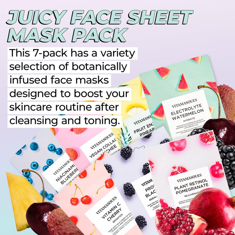 Vitamasques Korean Collagen Face Mask - Hydrating & Moisturizing Korean Sheet Mask with Lychee & Hyaluronic Acid â€“ Vegan Facial Skincare for Firming, Plumping & Skin Care - 7 Pack - Image 2