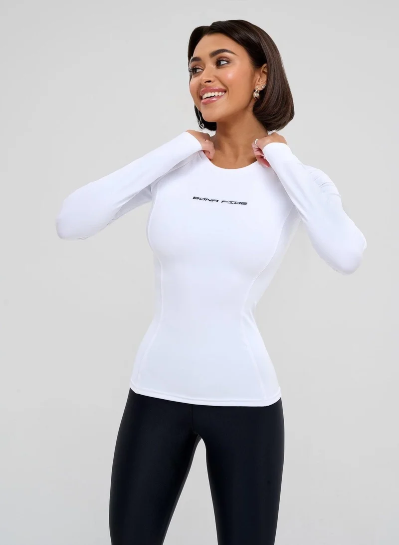 Bona Fide Rashguard Round Juicy White Rashguard Round Juicy Crop Long Sleeve Gym T-Shirt for Women | Best Price UAE