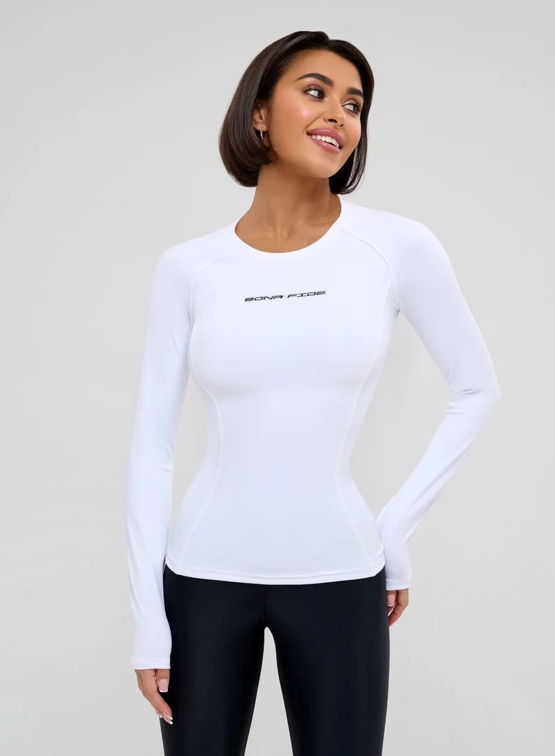 Bona Fide Rashguard Round Juicy White Rashguard Round Juicy Crop Long Sleeve Gym T-Shirt for Women | Best Price UAE