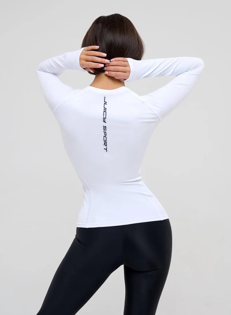 Bona Fide Rashguard Round Juicy White Rashguard Round Juicy Crop Long Sleeve Gym T-Shirt for Women | Best Price UAE