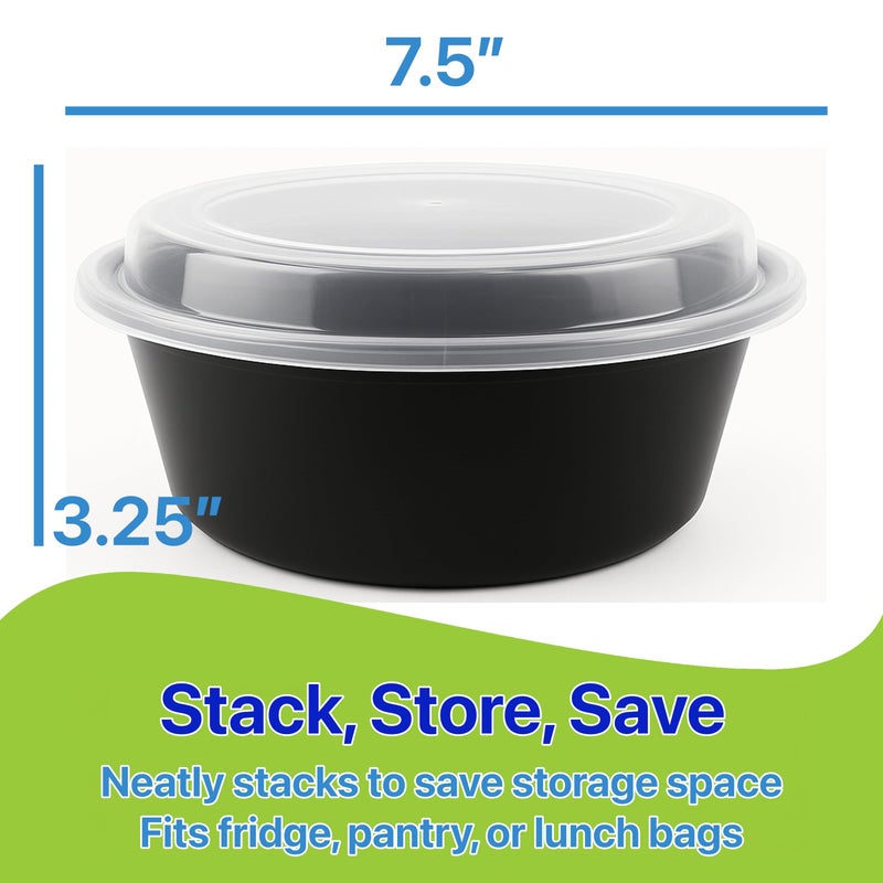 Pokanic Meal Prep Containers Round [10 Set] x [38 oz] with Lids, 1 compartment, Stackable, Reusable, Leakproof, Food Safe, Microwave, Freezer & Dishwasher Safe for Food Prep Storage (10 Set, 38 oz) - Image 2