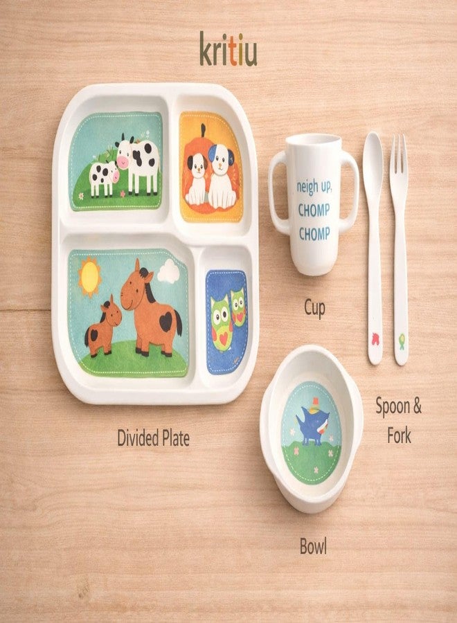 Kritiu 5-Piece Bamboo Fiber Baby Feeding Set | BPA Free Eco Friendly Toddler Dinnerware with Plate, Bowl, Spoon, Fork & Mug | Ideal for Self Feeding 6+ Months - Image 4
