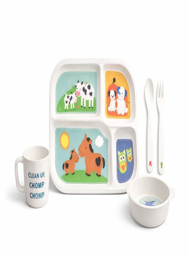 Kritiu 5-Piece Bamboo Fiber Baby Feeding Set | BPA Free Eco Friendly Toddler Dinnerware with Plate, Bowl, Spoon, Fork & Mug | Ideal for Self Feeding 6+ Months - Image 1