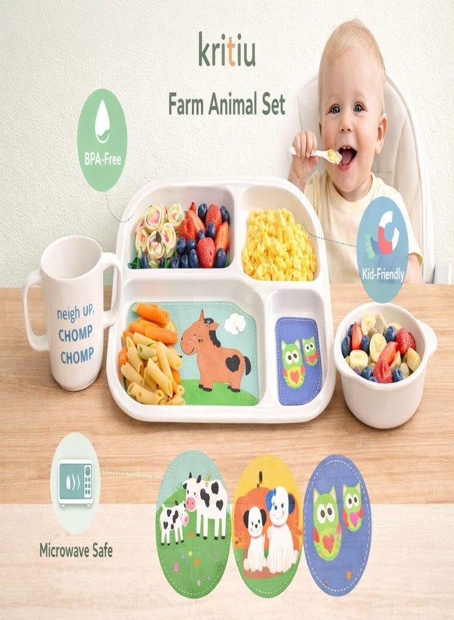 Kritiu 5-Piece Bamboo Fiber Baby Feeding Set | BPA Free Eco Friendly Toddler Dinnerware with Plate, Bowl, Spoon, Fork & Mug | Ideal for Self Feeding 6+ Months - Image 2