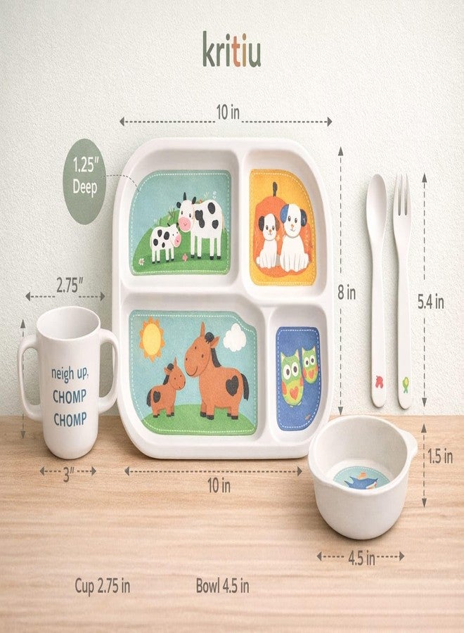 Kritiu 5-Piece Bamboo Fiber Baby Feeding Set | BPA Free Eco Friendly Toddler Dinnerware with Plate, Bowl, Spoon, Fork & Mug | Ideal for Self Feeding 6+ Months - Image 3