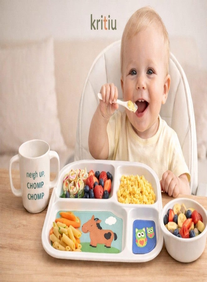 Kritiu 5-Piece Bamboo Fiber Baby Feeding Set | BPA Free Eco Friendly Toddler Dinnerware with Plate, Bowl, Spoon, Fork & Mug | Ideal for Self Feeding 6+ Months - Image 5