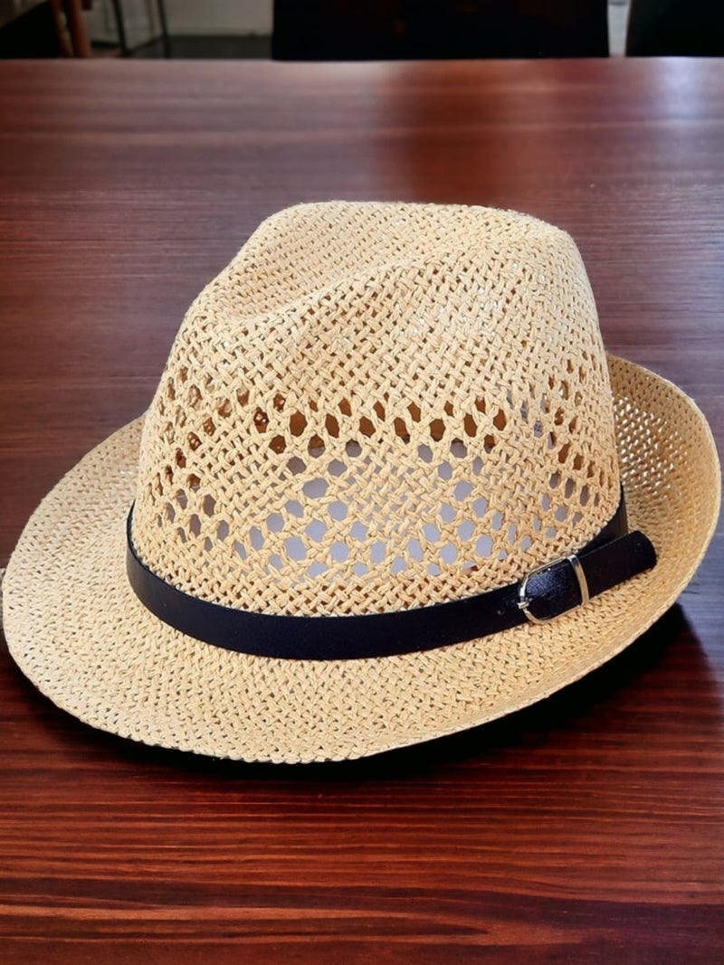 Tezzgelsin Unisex Summer Organic Knitted Buckled Straw Fedora Hat  - Image 2