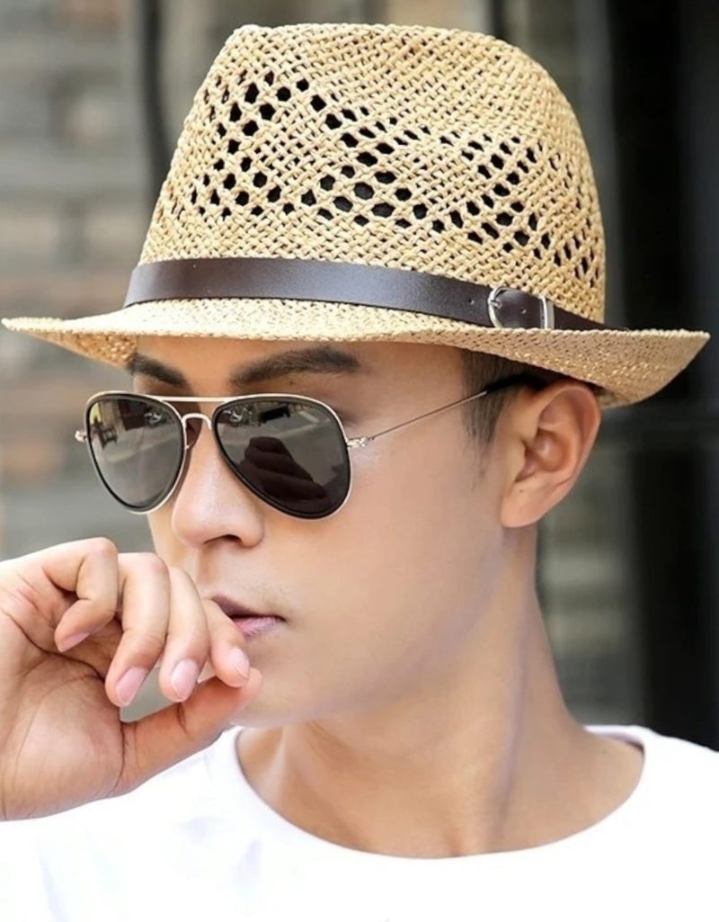 Tezzgelsin Unisex Summer Organic Knitted Buckled Straw Fedora Hat  - Image 1