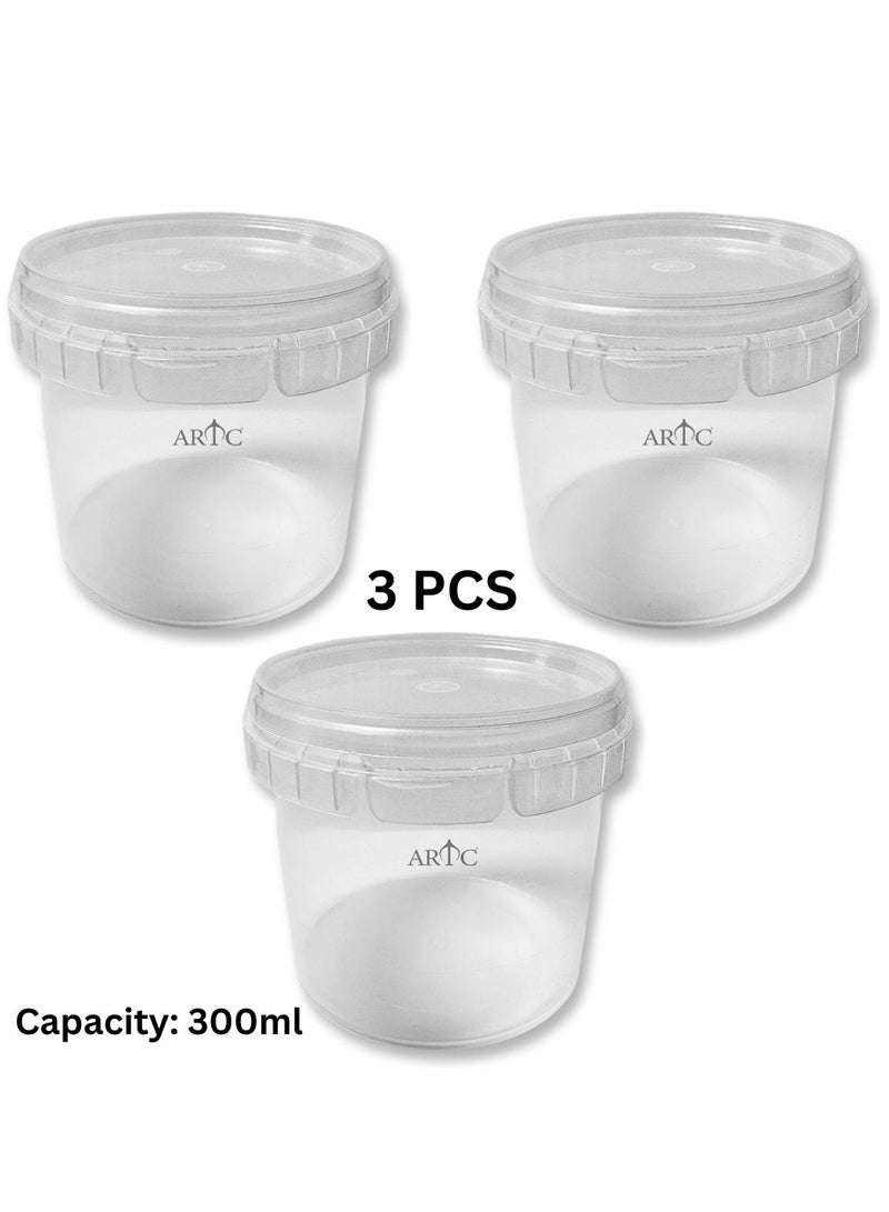 اي ار تي سي عبوة من 3 زجاجات بلاستيكية شفافة من ARTC سعة 300 مل بغطاء محكم الإغلاق | وعاء تخزين آمن للاستخدام في الميكروويف والمجمد، مصنوع من مادة البولي بروبيلين، مقاوم للحرارة من -20 إلى 100 درجة مئوية | برطمان توابل، لتخزين العطور، وتعبئة الأطعمة الجافة، والشحن، وتوريد التجزئة | برطمان مانع للتسرب وقابل لإعادة الاستخدام للمتاجر والمصانع والمطاعم والمقاهي. - Image 1