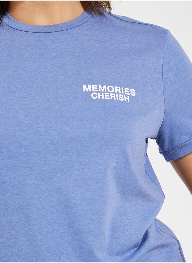 Causey - Regular Fit Memories Cherish Slogan Print T-Shirt by Styli - Image 1