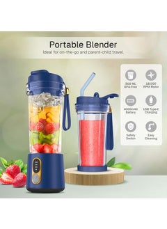 Home Basic HOMEBASIC R100 Portable Blender Juicer for Kitchen Smoothies Juices Shakes Crushing Ice Baby Food 18000 RPM 300W Motor 4000mAh Battery 500ML BPAFree Food Grade Jar Sharp SS Blades Luxury Blue  - Image 2