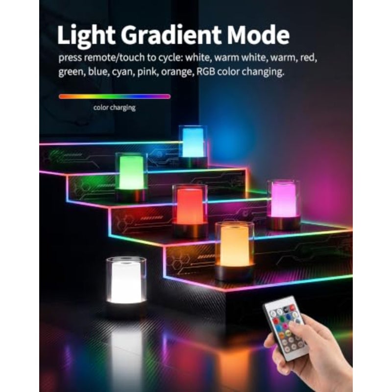 4 "RGB أسود مصباح طاولة لاسلكي 2 حزمة، مصباح LED خارجي قابل لإعادة الشحن، يعمل بالبطارية، محمول، ضوء ليلي يعمل باللمس لغرفة الطعام، التخييم، البار، الحفلات، السرير، غرفة النوم، ديكور المنزل، هدية - Image 2