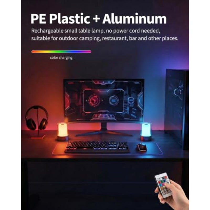 4 "RGB أسود مصباح طاولة لاسلكي 2 حزمة، مصباح LED خارجي قابل لإعادة الشحن، يعمل بالبطارية، محمول، ضوء ليلي يعمل باللمس لغرفة الطعام، التخييم، البار، الحفلات، السرير، غرفة النوم، ديكور المنزل، هدية - Image 3