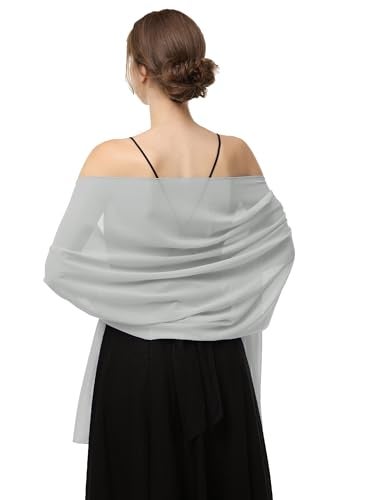 Baoqiya Women's Shawls and Wraps for Evening Dress Chiffon Shawl Soft Elegant Silky Pashmina Wedding Bridal Scarf(Grey, 79"×19") - Image 1