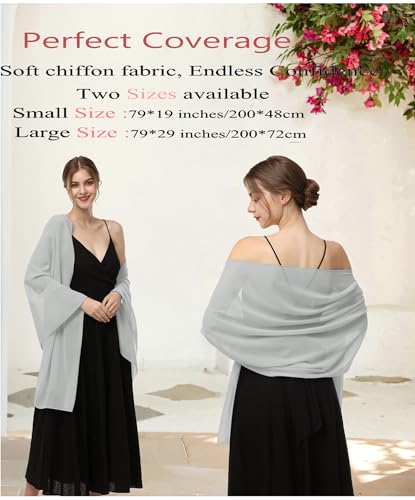 Baoqiya Women's Shawls and Wraps for Evening Dress Chiffon Shawl Soft Elegant Silky Pashmina Wedding Bridal Scarf(Grey, 79"×19") - Image 5