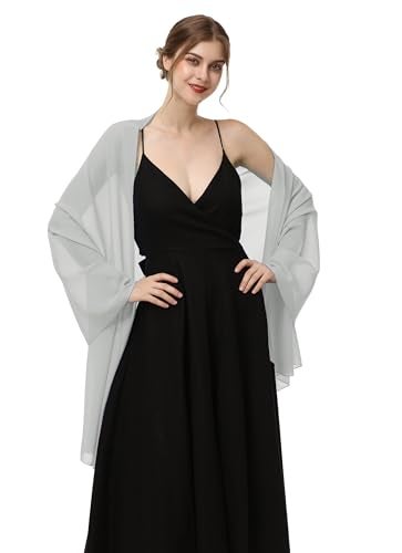 Baoqiya Women's Shawls and Wraps for Evening Dress Chiffon Shawl Soft Elegant Silky Pashmina Wedding Bridal Scarf(Grey, 79"×19") - Image 4