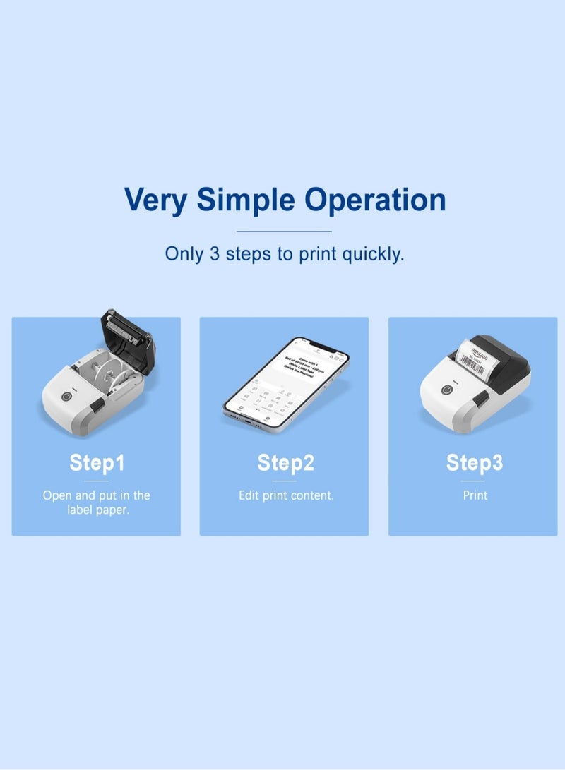 أواسيس لينك آلة صنع الملصقات مع شريط لاصق، طابعة ملصقات الباركود، صغيرة محمولة، بلوتوث، ملصقات حرارية للعناوين والملابس وأسماء الأسعار وعلامات التجزئة، الباركود صغير (أسود وأبيض مع لفة واحدة من الملصقات) - Image 3