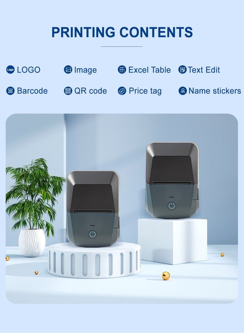 أواسيس لينك آلة صنع الملصقات مع شريط لاصق، طابعة ملصقات الباركود، صغيرة محمولة، بلوتوث، ملصقات حرارية للعناوين والملابس وأسماء الأسعار وعلامات التجزئة، الباركود صغير (أسود وأبيض مع لفة واحدة من الملصقات) - Image 2