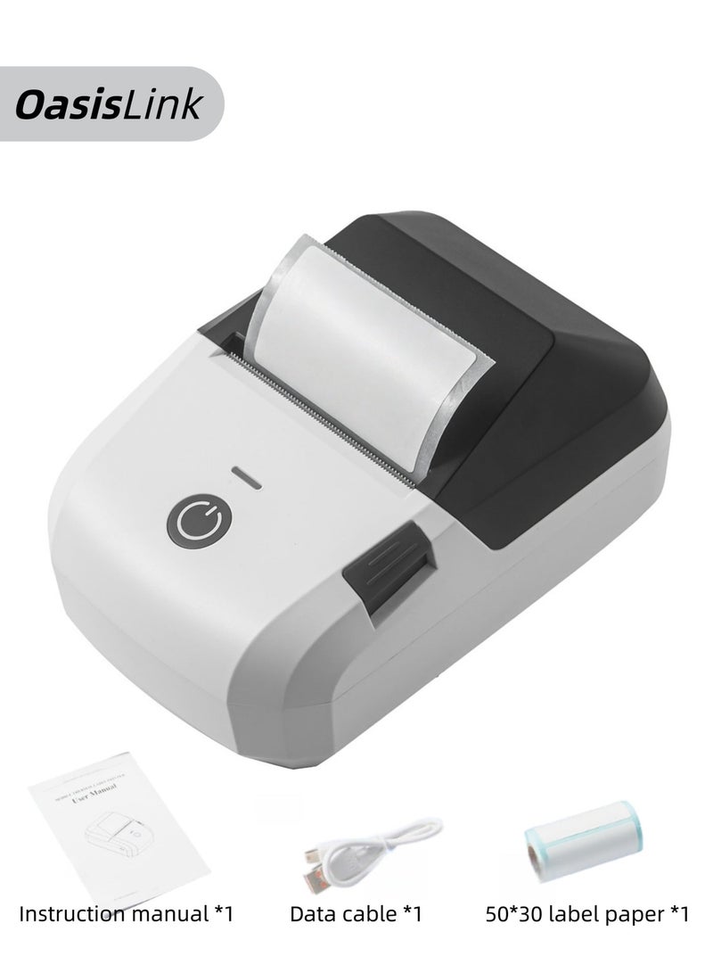 أواسيس لينك آلة صنع الملصقات مع شريط لاصق، طابعة ملصقات الباركود، صغيرة محمولة، بلوتوث، ملصقات حرارية للعناوين والملابس وأسماء الأسعار وعلامات التجزئة، الباركود صغير (أسود وأبيض مع لفة واحدة من الملصقات) - Image 1