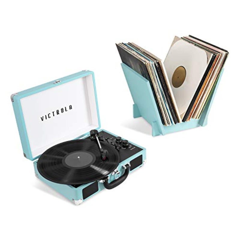 Victrola Journey + Bluetooth Suitcase Record Player with Matching Bridge Stand & Built-In Speakers â€“ 3 Speed Vinyl Record Player, RCA Out, Headphone Jack, Vinyl Stream (Turquoise) - Image 1