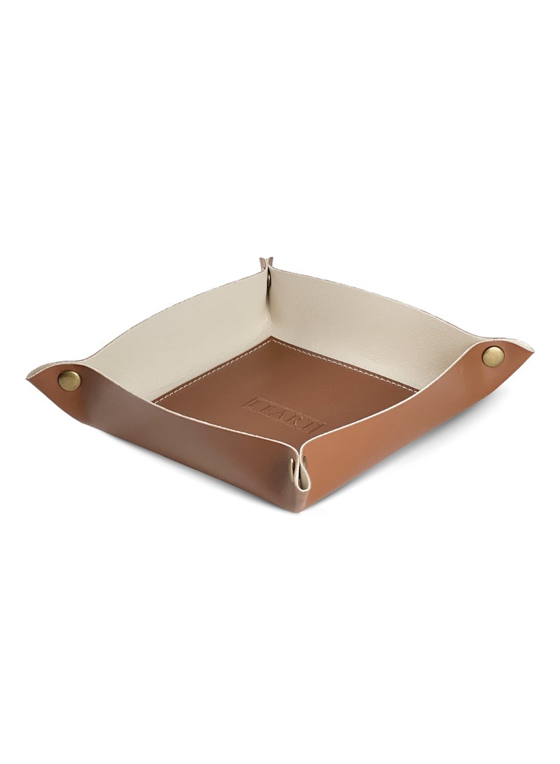 LeArt Valet Tray - Small & Compact Catchall Tray | Desk, Bedside, Home Entrance Entryway Organizer | Valet Tray for Keys, Coins, Stationary, Jewellery (Chocolate Brown) - Image 1