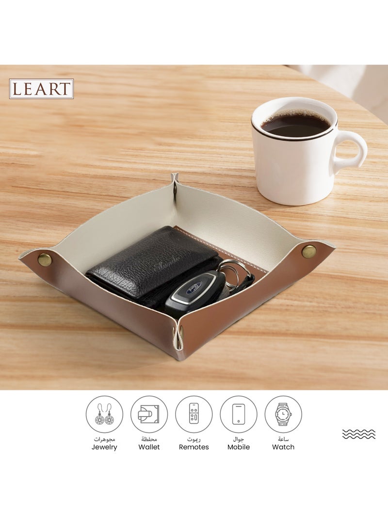 LeArt Valet Tray - Small & Compact Catchall Tray | Desk, Bedside, Home Entrance Entryway Organizer | Valet Tray for Keys, Coins, Stationary, Jewellery (Chocolate Brown) - Image 3