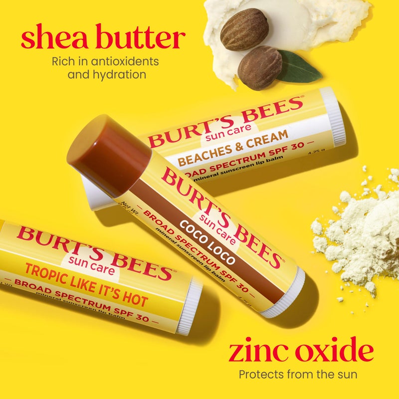 Burt's Bees Burtâ€™s Bees SPF 30 Lip Balm, Island Getaway - Coco Loco, Beaches & Cream, Tropic Like It's Hot, Water-Resistant Sun Care, Natural Origin Lip Treatment, 3 Tubes, 0.15 oz - Image 2