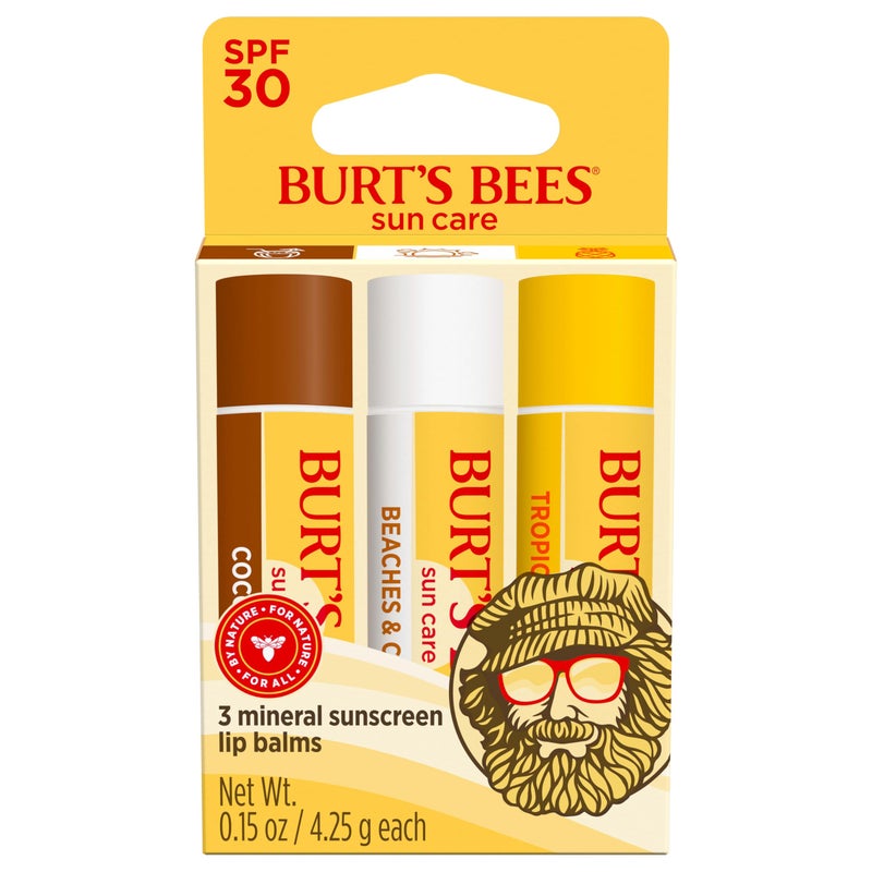 Burt's Bees Burtâ€™s Bees SPF 30 Lip Balm, Island Getaway - Coco Loco, Beaches & Cream, Tropic Like It's Hot, Water-Resistant Sun Care, Natural Origin Lip Treatment, 3 Tubes, 0.15 oz - Image 1