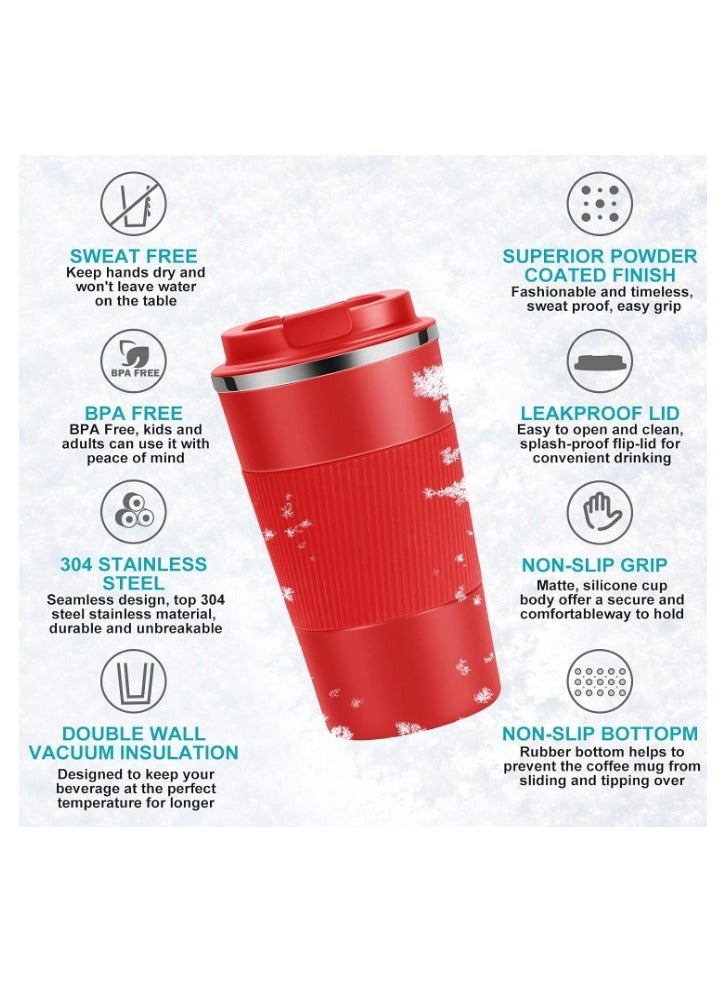 Original 510 ml Thermos Mug, Thermal Bottle, Vacuum Insulated Tea Coffee Thermos 304 Stainless Steel Travel Mug for Hot and Cold Drinks, Perfect for Kids and Babies. Leakproof Design, Great Gift for Outdoor, Office, Home, Sports Coffee Mug Nescafe Cappuccino Tea - Car Seat Mug - Coffee Mug - Double Wall Stainless Steel Insulated with Flip Lid to Keep Drinks Hot and Cold - Stainless Steel Vacuum Insulated Double Wall Thermal Cup for Tea Coffee Travel with Flip Lid for Hot and Cold Drinks for 6 Hours - Thermal Flask with Silicone Heat Insulation to Protect Hands from Burns - Image 2