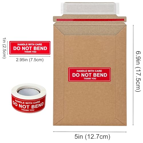 Neehows 100 Pack 5x6.9" Rigid Mailers Cardboard Envelopes, 400GSM Kraft Photo Mailers Shipping Envelope with "DO NOT BEND" Labels, Small Stay Flat Self Seal Document Envelope for Trading Cards- Brown - Image 4