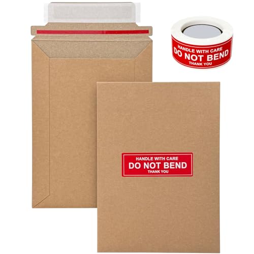 Neehows 100 Pack 5x6.9" Rigid Mailers Cardboard Envelopes, 400GSM Kraft Photo Mailers Shipping Envelope with "DO NOT BEND" Labels, Small Stay Flat Self Seal Document Envelope for Trading Cards- Brown - Image 1