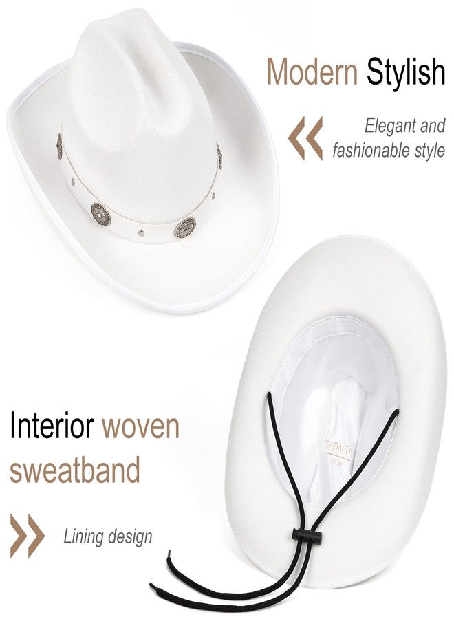 FADACHY Cowboy Hats for Women & Men Felt Cowgirl Hat with Belt Buckle Wide Brim Western Hat, White Cowboy Hat - Image 2