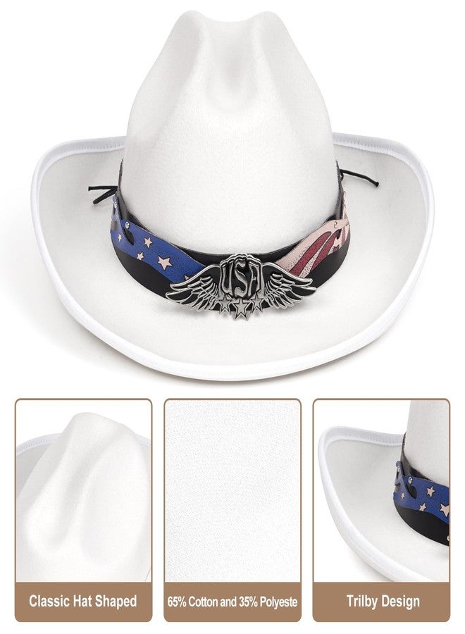 FADACHY Cowboy Hats for Women & Men Felt Cowgirl Hat with Belt Buckle Wide Brim Western Hat, White Cowboy Hat - Image 3