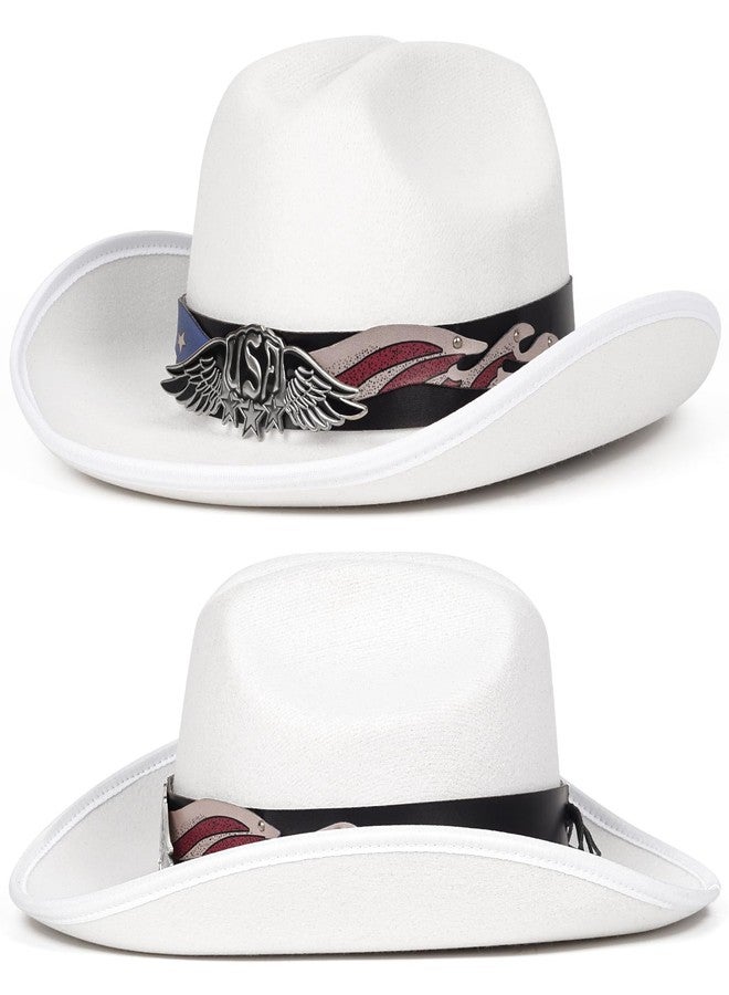 FADACHY Cowboy Hats for Women & Men Felt Cowgirl Hat with Belt Buckle Wide Brim Western Hat, White Cowboy Hat - Image 5