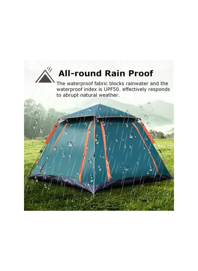 Green Tiger Camping Tent, Portable Waterproof Tent Outdoor With Spacious Interior, 4 Person Family Tent Instant Easy Set Up Tent With Carry Bag, Windproof Pop Up Tent For Camping Hiking Mountaineering - Image 5