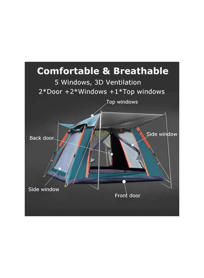 Green Tiger Camping Tent, Portable Waterproof Tent Outdoor With Spacious Interior, 4 Person Family Tent Instant Easy Set Up Tent With Carry Bag, Windproof Pop Up Tent For Camping Hiking Mountaineering - Image 2