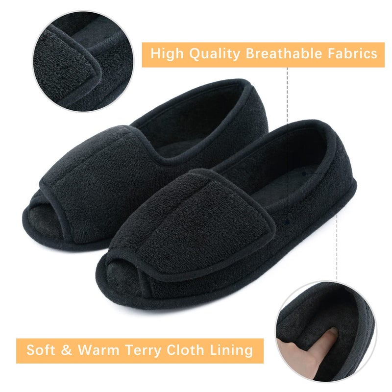 Git-up Women Diabetic Slippers/W Arthritis Edema Adjustable Closure Memory Foam House Shoes Open Toe 9#,Black... - Image 2