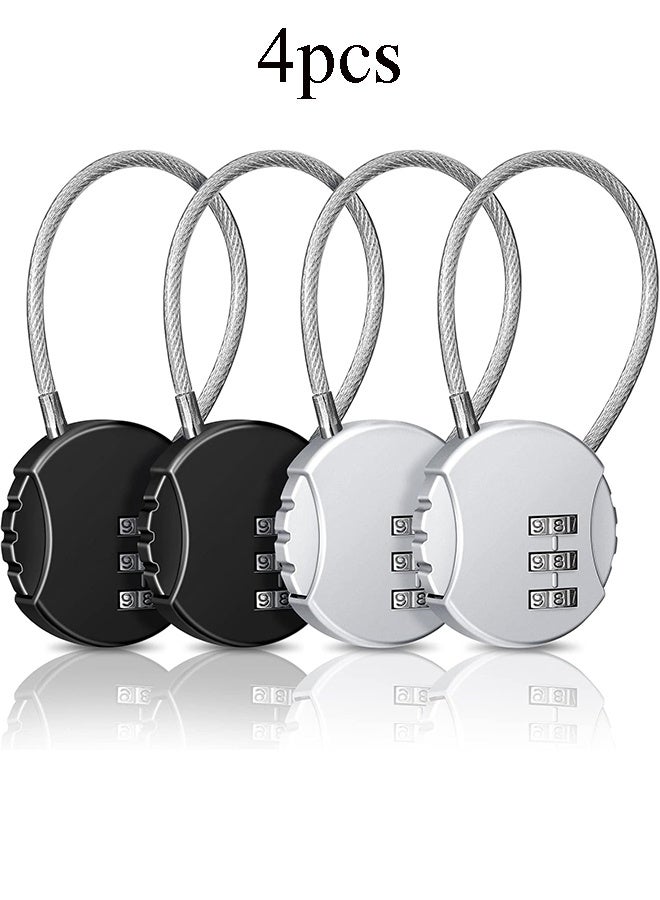 واي جيه 4 قطع 3 أقفال رقم كومبو رقمي، أقفال تجميع، أقفال الأمتعة أقفال سفر مضادة للماء لخزانة سياج بوابة المدرسة صندوق أدوات حقيبة رياضية، مخزن هاسر (أسود، فضي) - Image 1