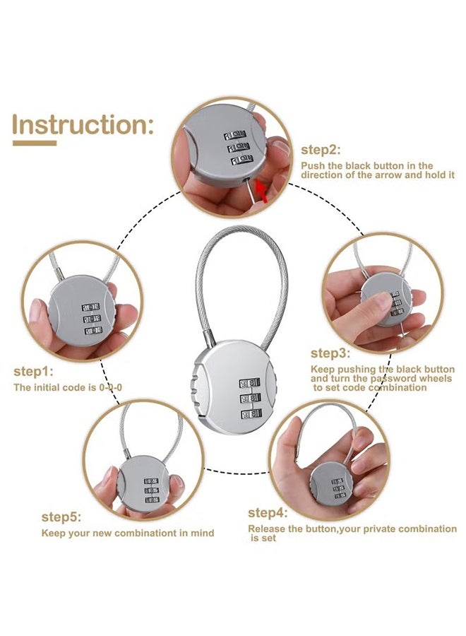 واي جيه 4 قطع 3 أقفال رقم كومبو رقمي، أقفال تجميع، أقفال الأمتعة أقفال سفر مضادة للماء لخزانة سياج بوابة المدرسة صندوق أدوات حقيبة رياضية، مخزن هاسر (أسود، فضي) - Image 3