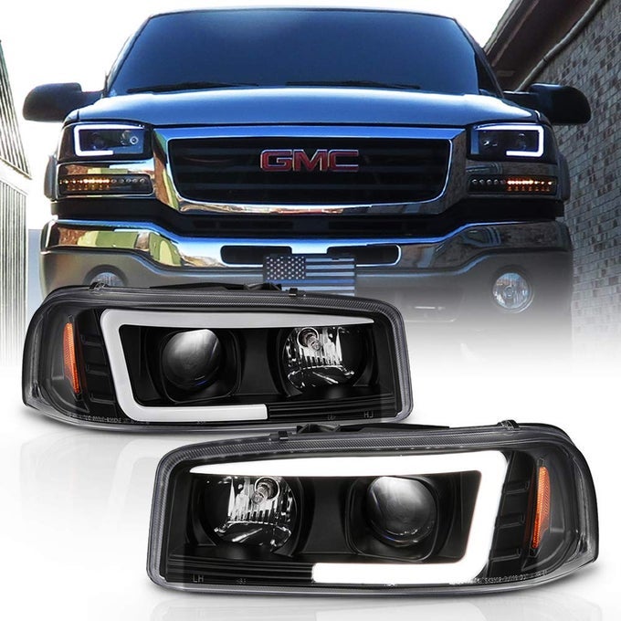 Black Led Tube Projector Headlights For 1999-2006 Gmc Sierra 1500 2500 Yukon Denali Xl